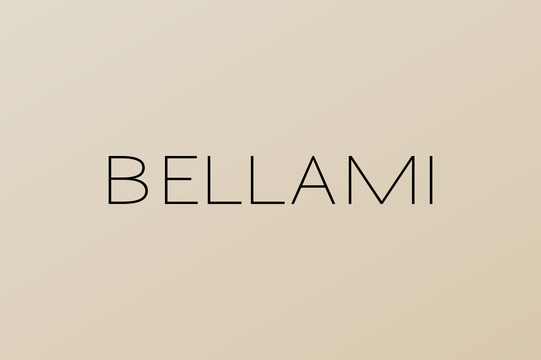 The Bellami Hair logo — the BELLAMI wordmark in black on a soft champagne ground.