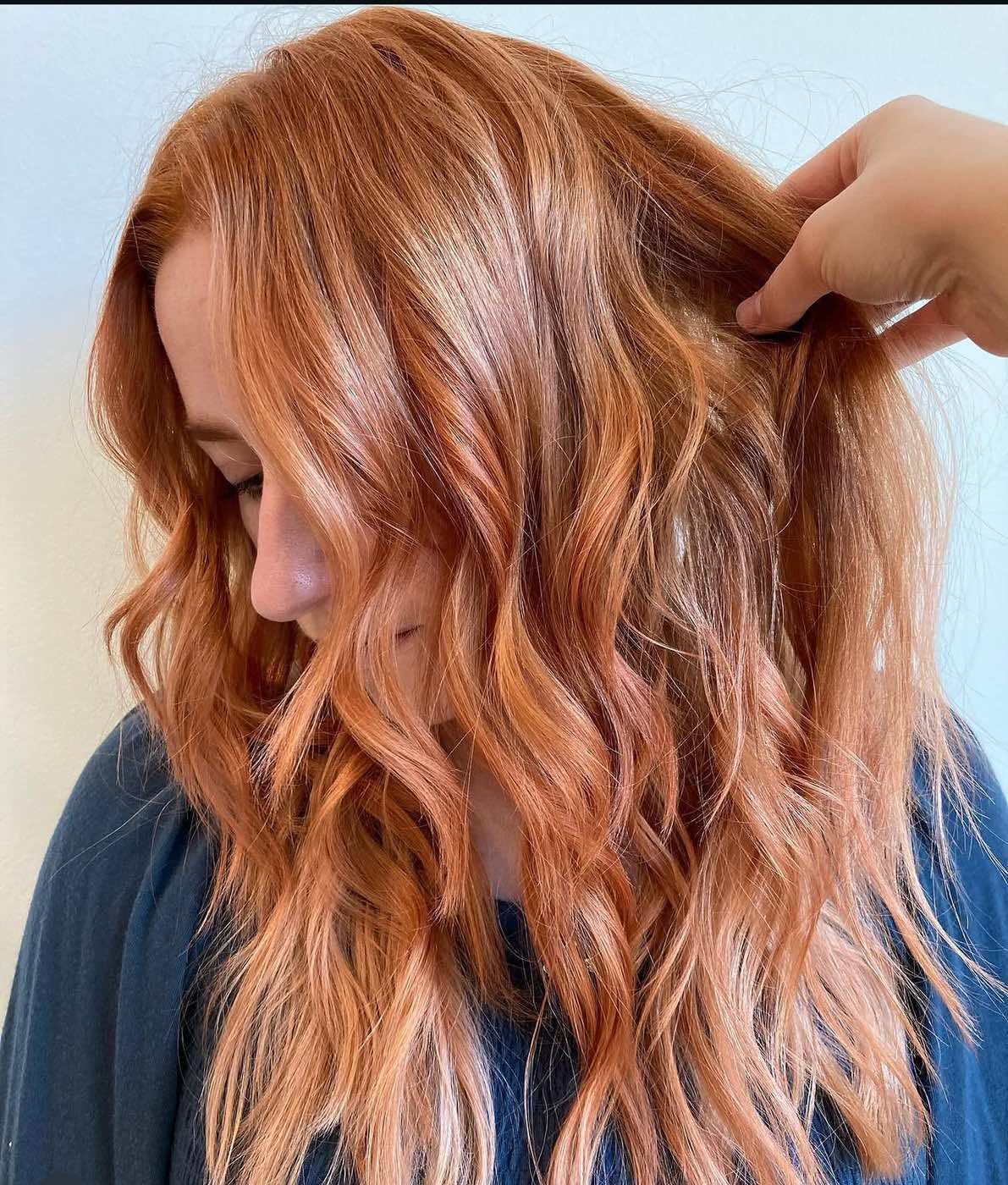 Lived-in copper red waves — Wella Professionals color by the Canterbury Color Team.