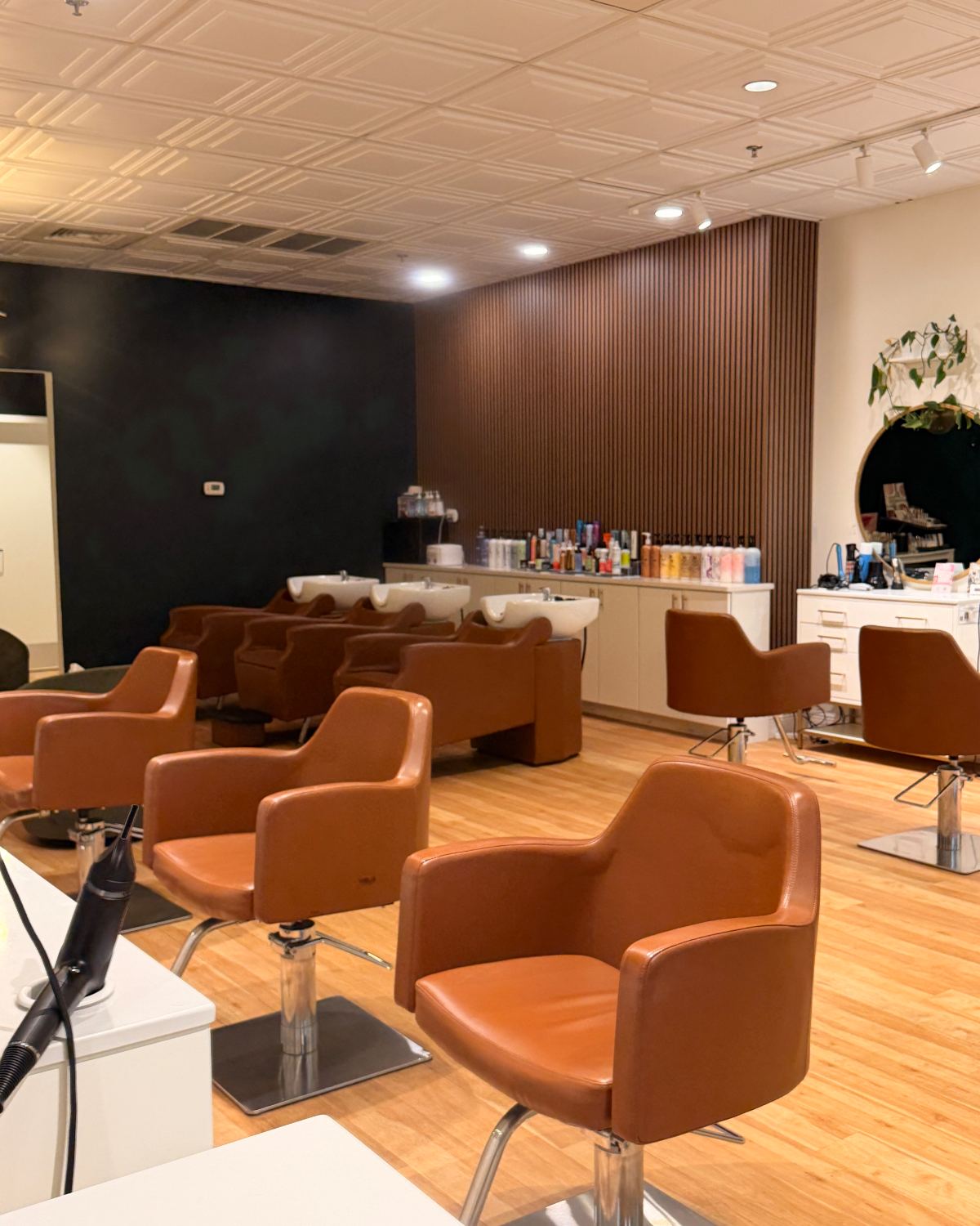 The wash basins and styling floor at Canterbury & Co. Salon — where every Associate's training begins.